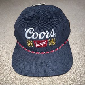 Coors Banquet Corduroy Snapback Hat Vintage 90’s Style Blue w Red Rope NWT Cap
